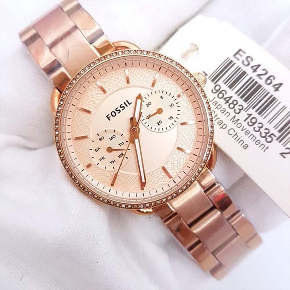 Fossil Rose Gold Dial New Metal Belt Diamond Studded Bezel Women’s Watch