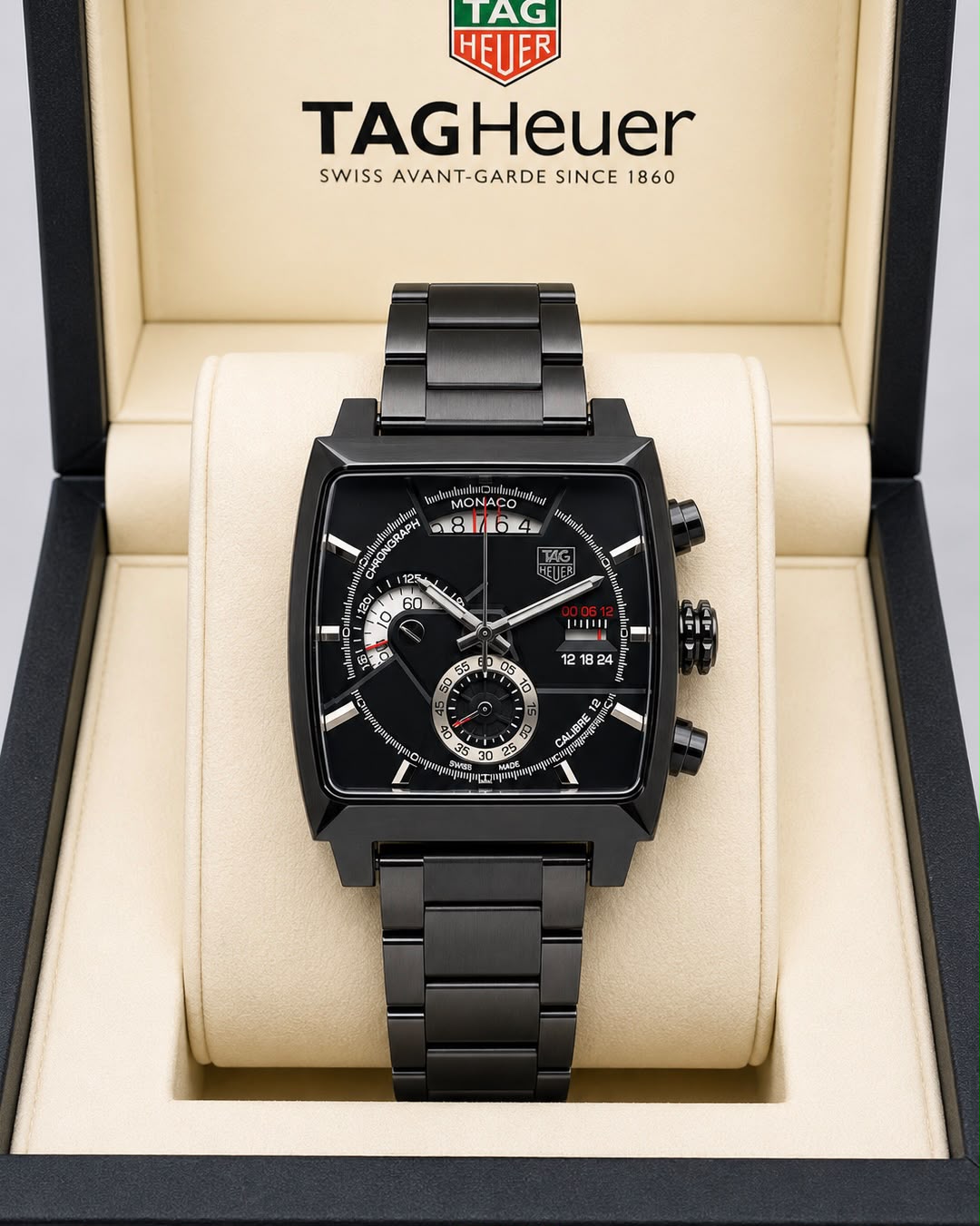 TAG Heuer Monaco Black Dial Black Stainless Steel Chronograph Watch