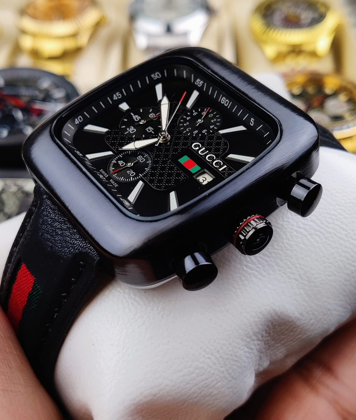 Gucci Black Dial Chronograph Leather Watch