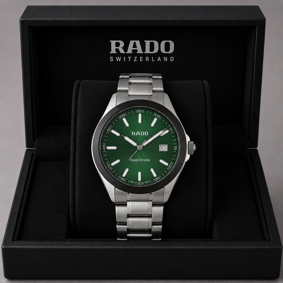 Rado Green Dial Black Bezel Silver Stainless Steel Luxury Watch