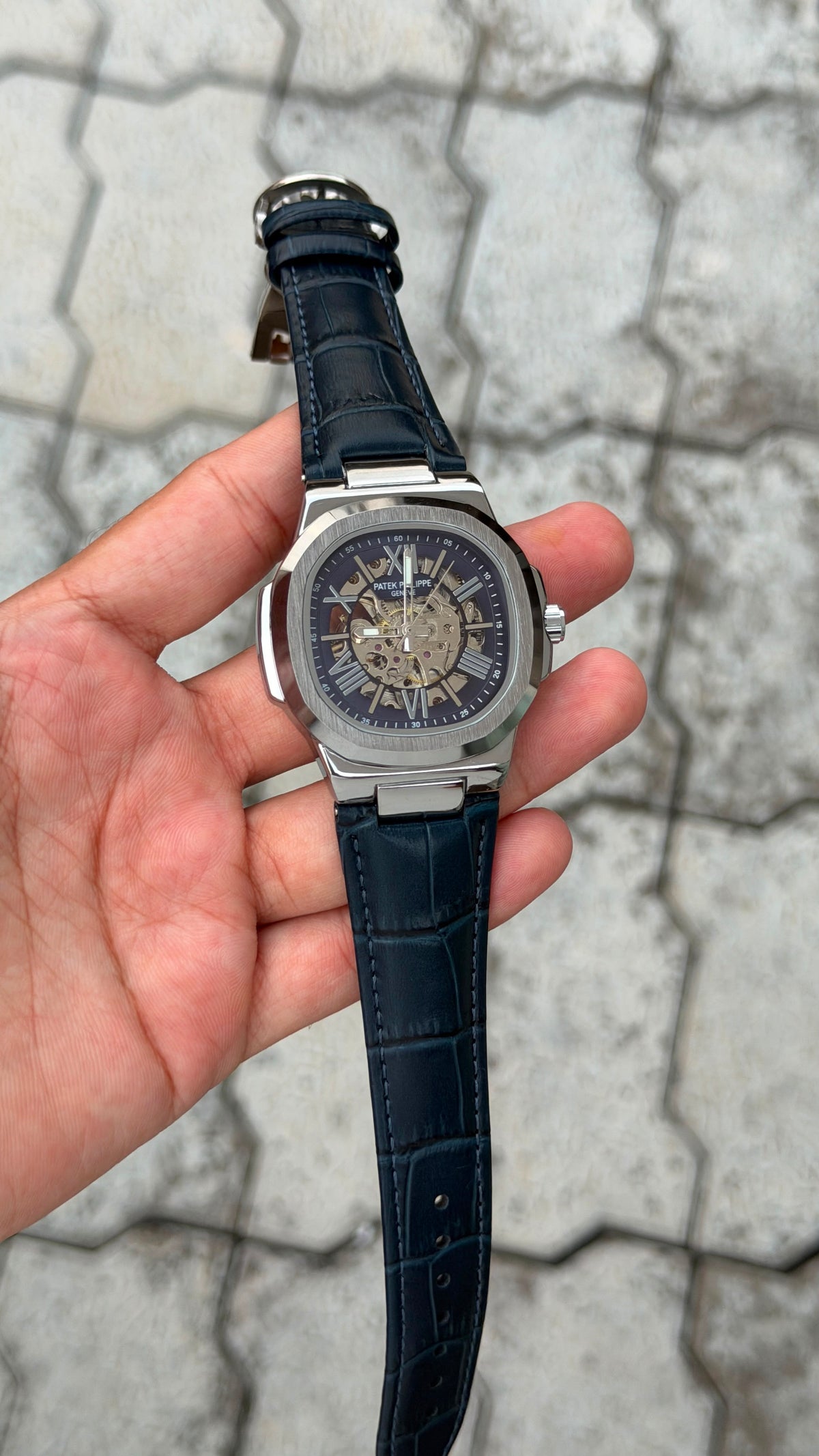 Patek Philippe Nautilus Skeleton Automatic Luxury Watch – Blue Crocodile Leather Strap