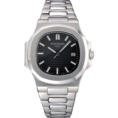 Royal Patek Philippe Black Silver Metal Belt Men's Watch