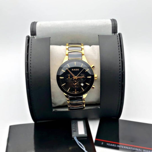 Men Rado Centrix Chronograph Black And Gold Watch