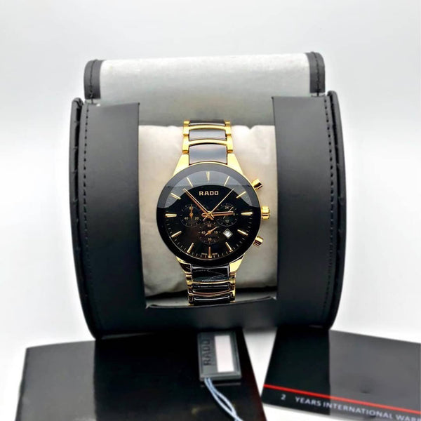 Men Rado Centrix Chronograph Black And Gold Watch