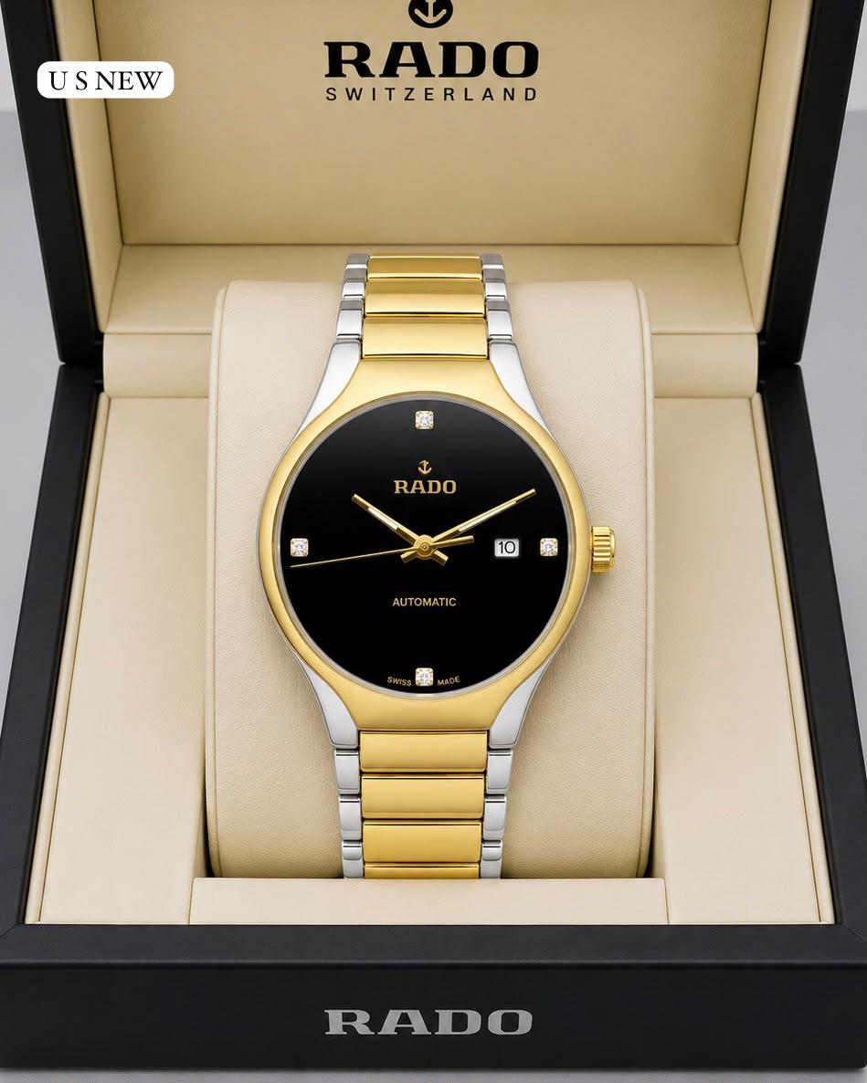 Round Luxury Premium Rado Black Gold & silver Jubile Watch