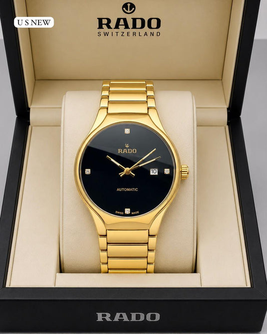 Round Luxury Premium Rado Black Gold Jubile Watch