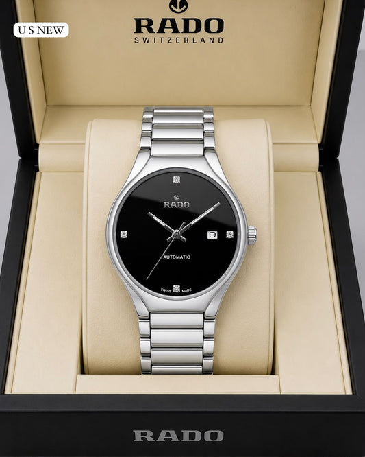 Round Luxury Premium Rado Balck & Silver Jubile Watch