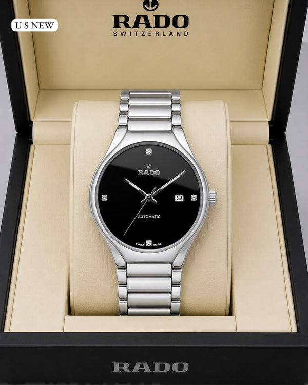 Round Luxury Premium Rado Balck & Silver Jubile Watch