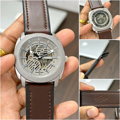 Fossil Modern Machine Automatic Brown Leather Strap Watch
