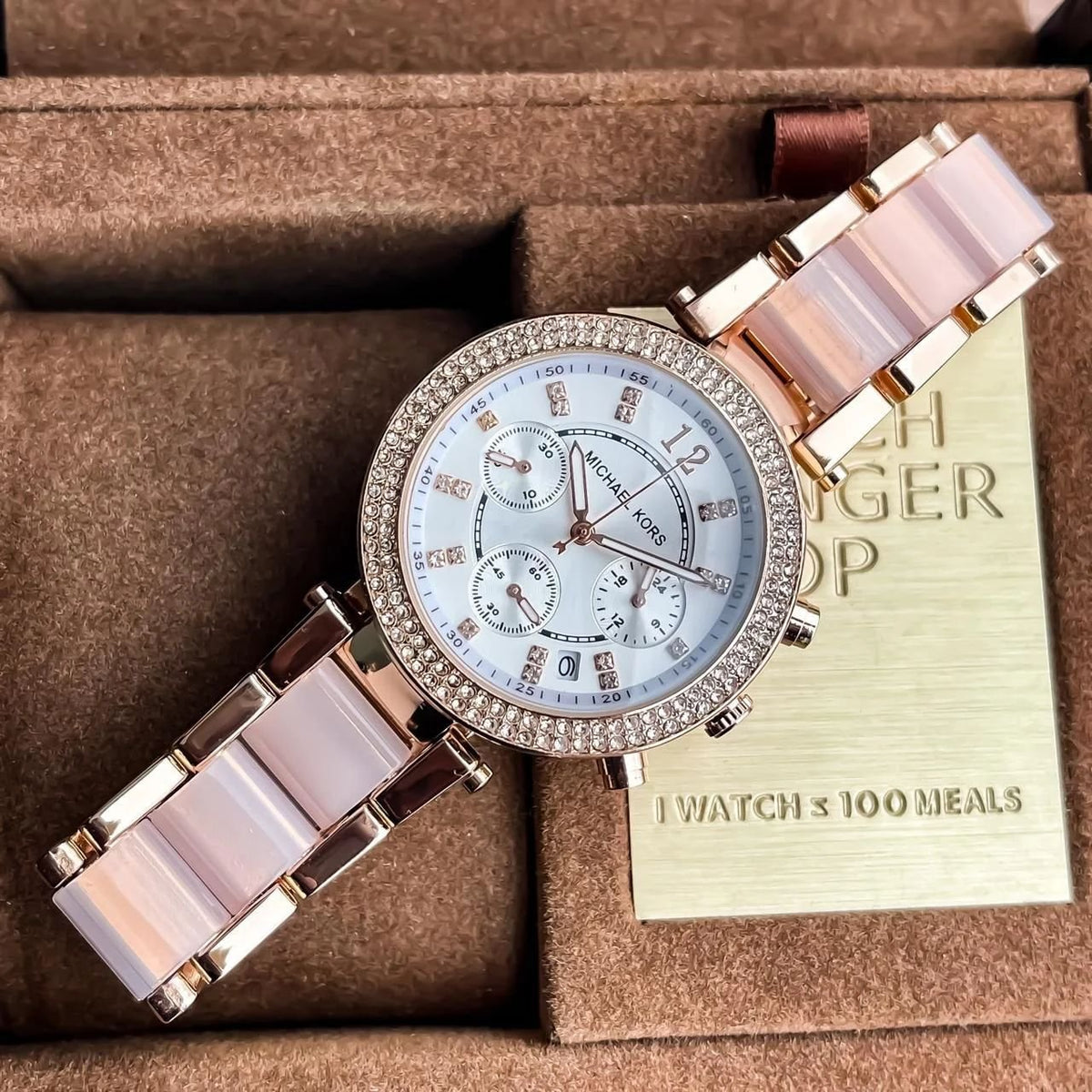 Michael Kors Chronograph Rose Gold Watch With Two Tone Pink and Rose Gold Stainless Steel Belt