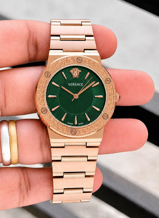 Versace Green Dial Rose Gold Stainless Steel Watch