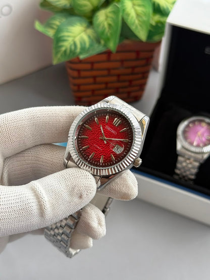 Seiko Mod Date Red Ombre Textured Premium Quality Men's Watch