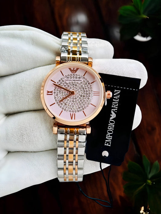 Emporia Armani Diamond Studded Rose Pink Two Tone Women's Watch