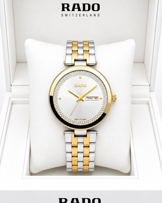 Rado White Dial Gold-Tone Stainless Steel Analog Watch