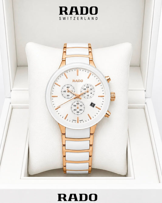 Rado White Dial Rose Gold-Tone Stainless Steel Analog Watch