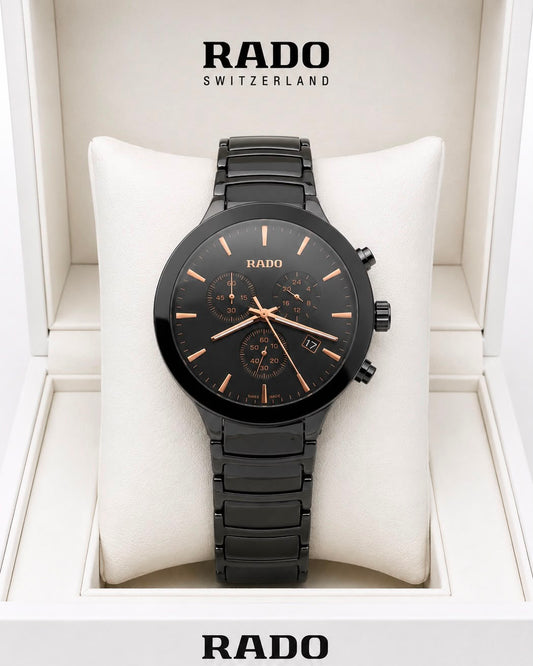 Rado Black Dial Rose Gold-Tone Stainless Steel Analog Watch