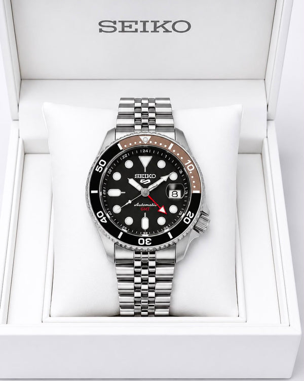 Seiko 5 Sports Black Dial Stainless Steel Automatic Watch