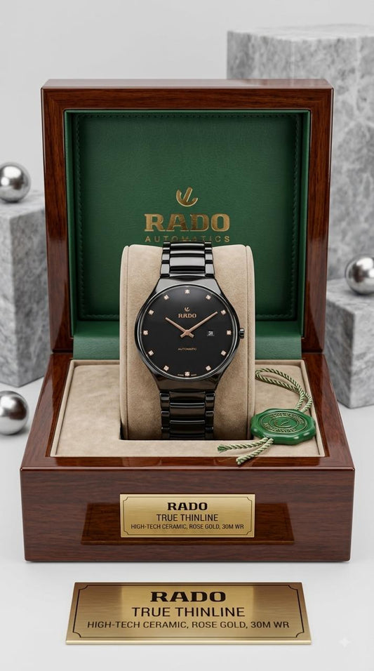 Rado True Thinline Black Dial Diamond Accent Automatic Watch