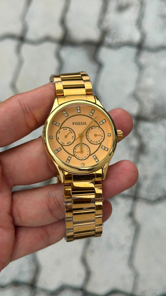 Fossil Gold Stainless Steel Peach Gold Dial Watch