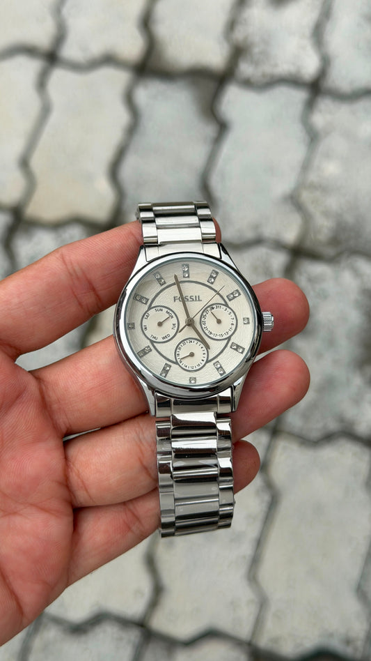 Fossil Silver Stainless Steel White Dial Watch