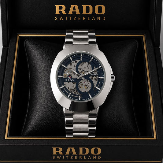 Rado DiaStar Skeleton Blue Dial Silver Strap Men's Watch