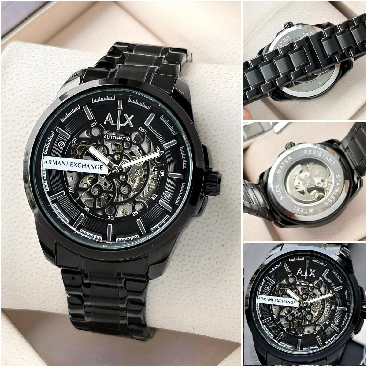 Armani Exchange Black Skeleton Automatic Watch