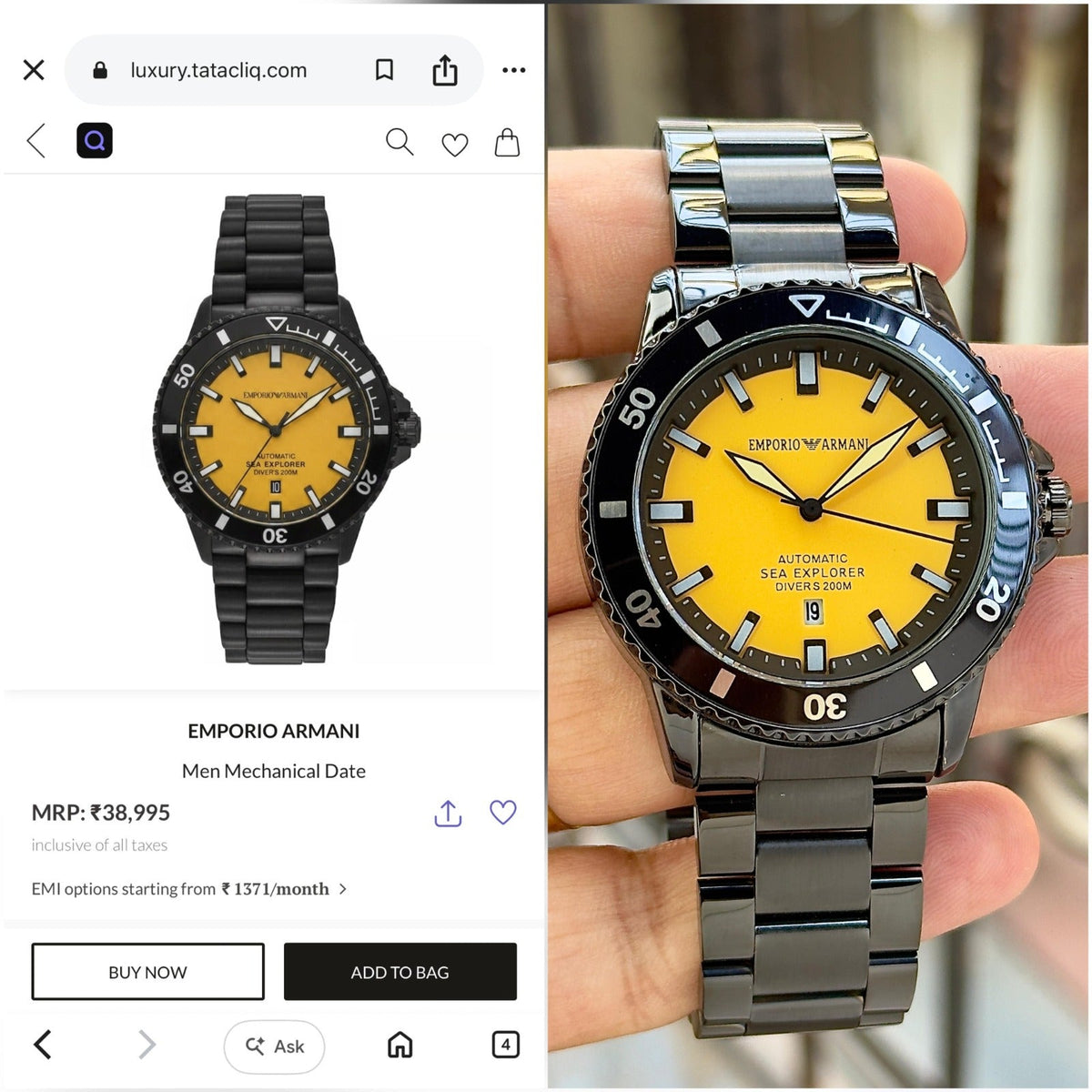 Emporio Armani Sea Explorer Yellow Automatic Watch