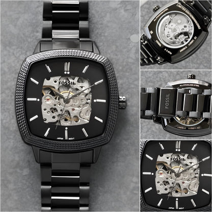 Fossil Black Square Dial Skeleton Automatic Watch