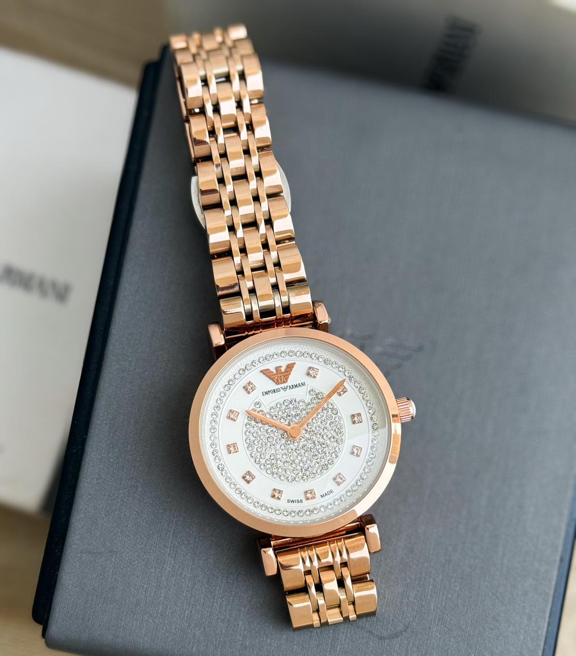 Emporio Armani Rose Gold Crystal Dial Watch