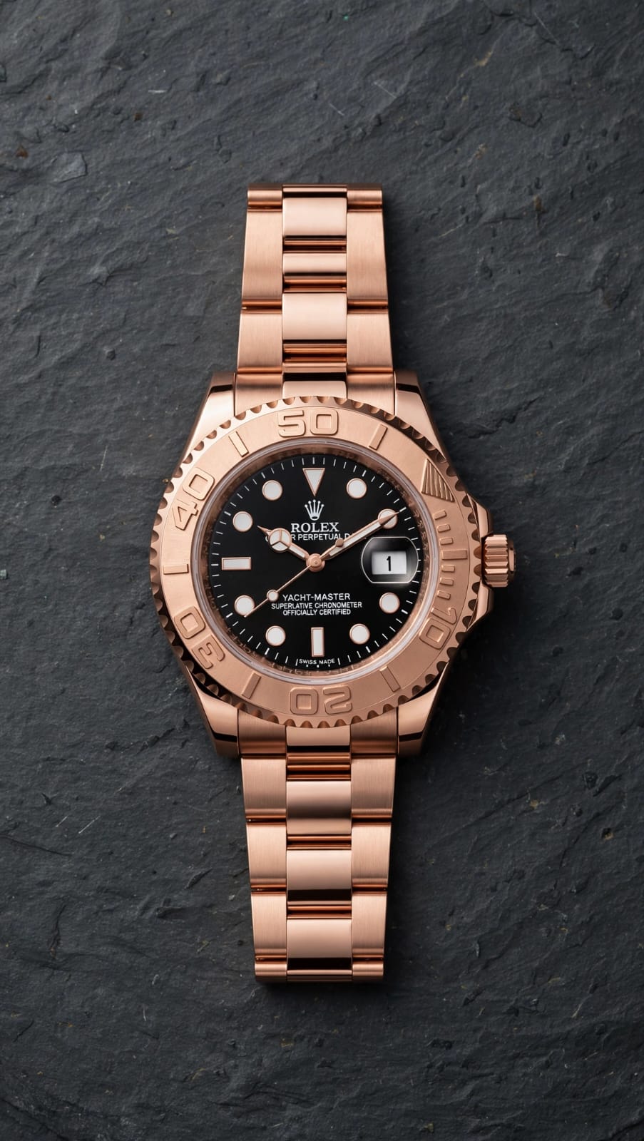 Rolex Black Dial Rose Gold Stainless Steel Yacht-Master Style Watch