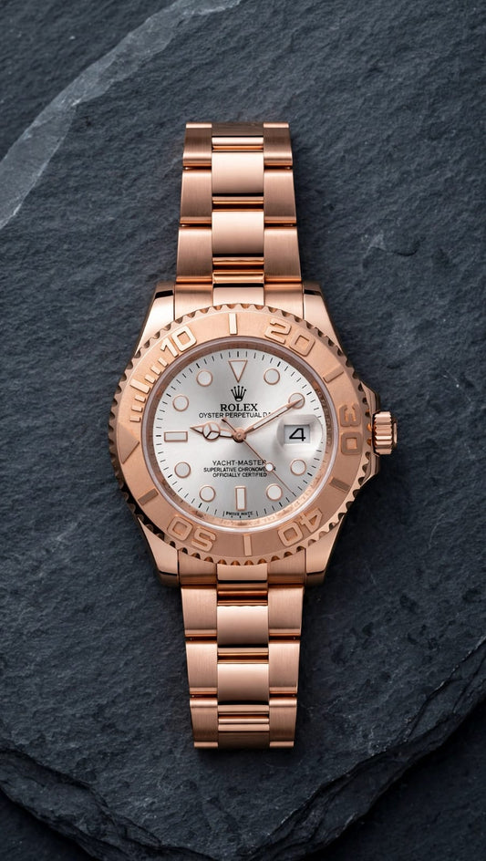 Rolex White Dial Rose Gold Stainless Steel Yacht-Master Style Watch