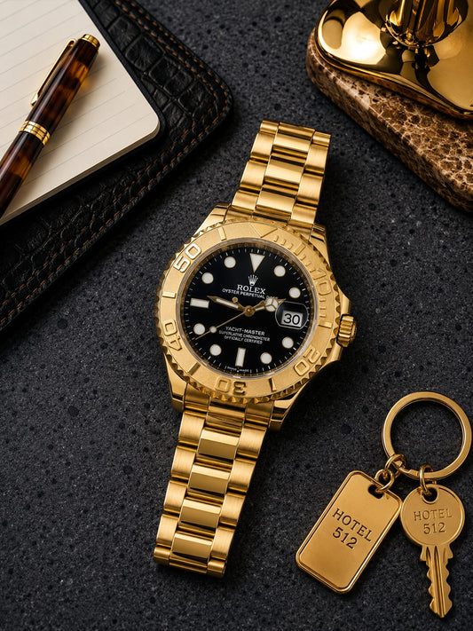 Rolex Black Dial Gold Stainless Steel Yacht-Master Style Watch