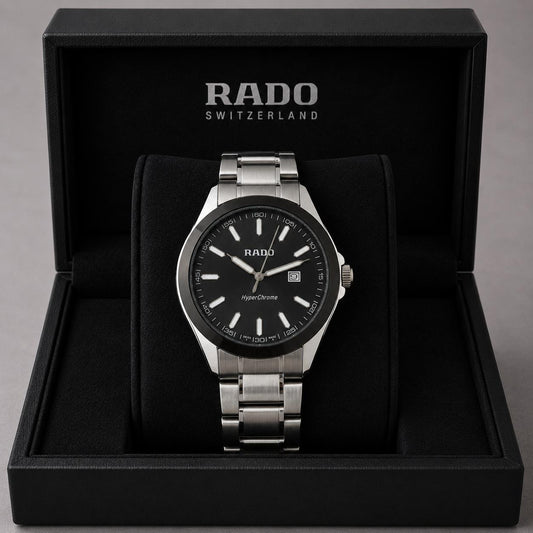 Rado Black Dial Black Bezel Silver Stainless Steel Luxury Watch
