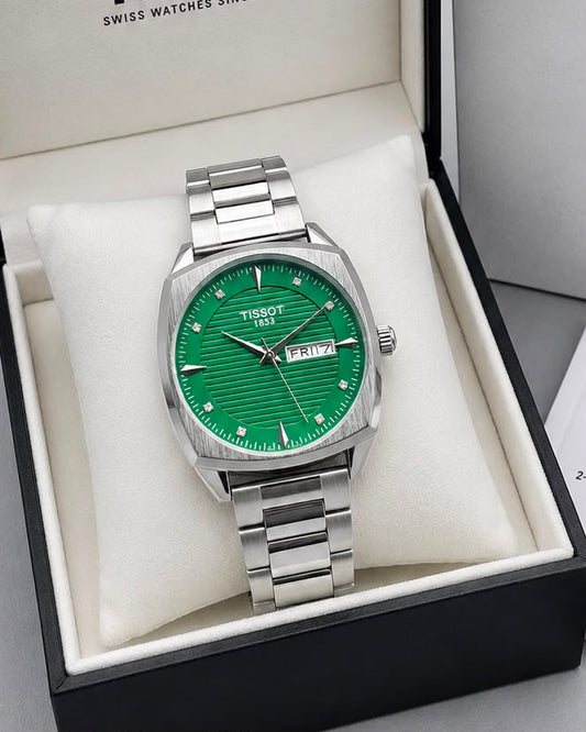 Tissot PRX Green Dial Day-Date Silver Tone Luxury Swiss Watch