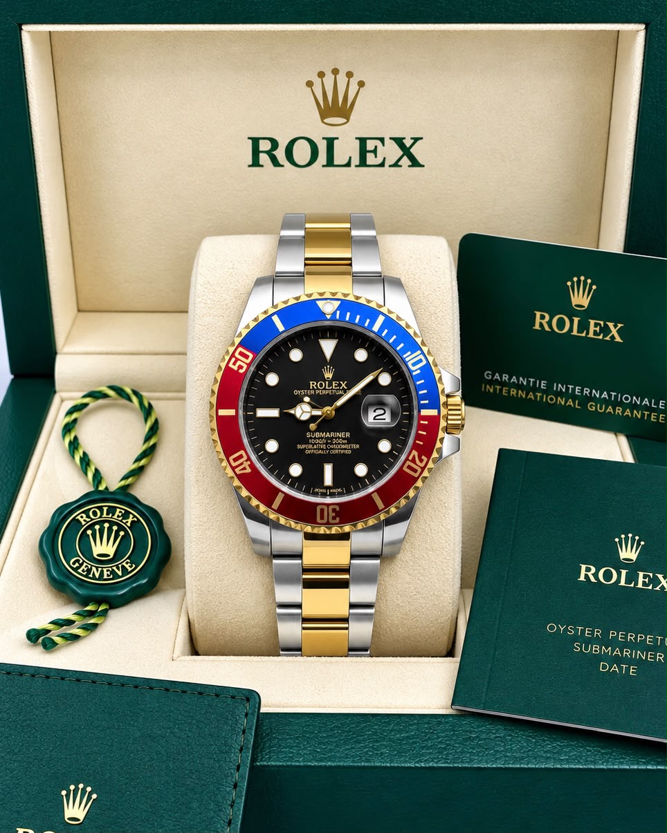 Rolex Submariner Black Dial Blue & Red Bezel Two-Tone Watch