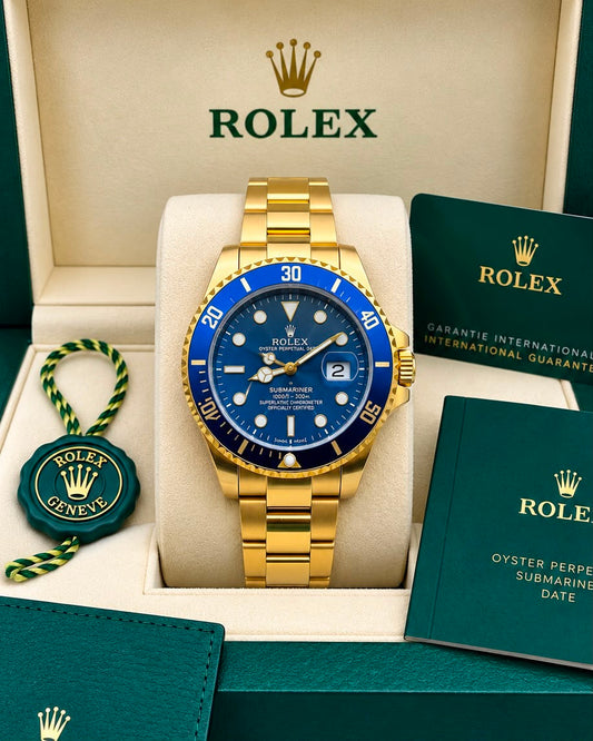 Men's Blue Dial Full Gold-Tone Dive Watch