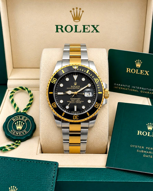 Men's Black Dial Two-Tone Gold & Silver Dive Watch