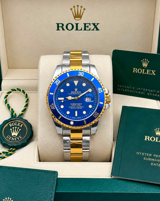 Men's Blue Dial Two Tone Dive Watch