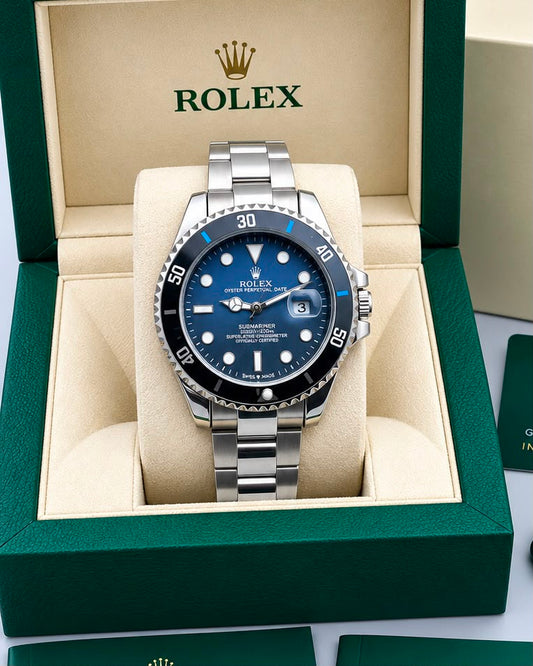 Rolex Submariner Blue Dial Blue & Black Bezel Silver Watch