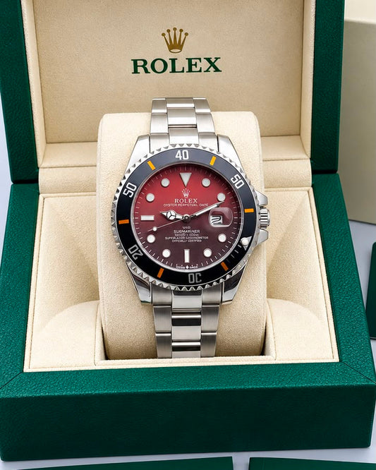 Rolex Submariner Red Dial Red & Black Bezel Silver Watch