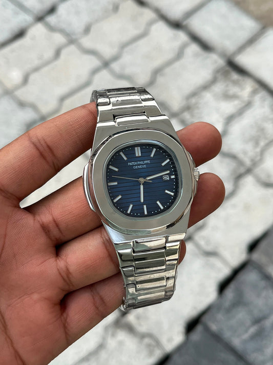Patek Philippe Blue Dial Silver Stainless Steel Nautilus Watch