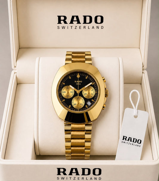 RADO Gold Chronograph – Black Dial Luxury Watch