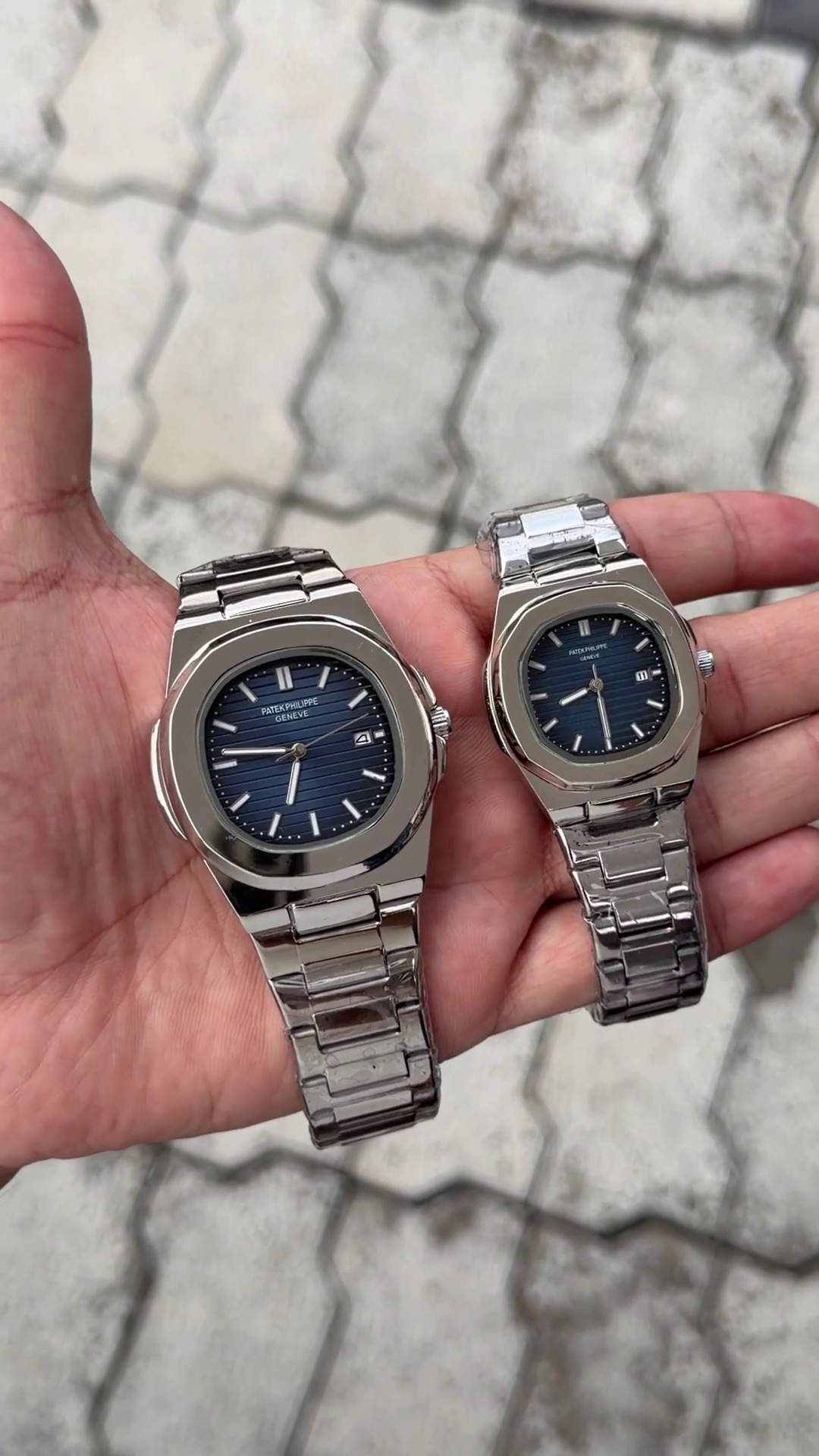 Patek Philippe Blue Dial Silver Stainless Steel Nautilus Couple Watch