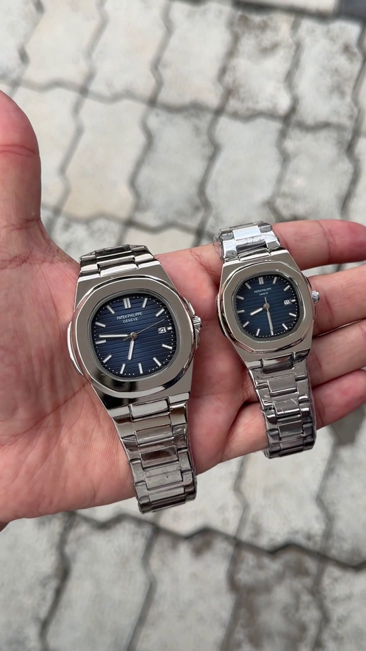 Patek Philippe Blue Dial Silver Stainless Steel Nautilus Couple Watch